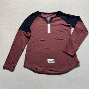 LAISHEN Raglan Baseball Tee Women Sz S Burgundy New With Tags